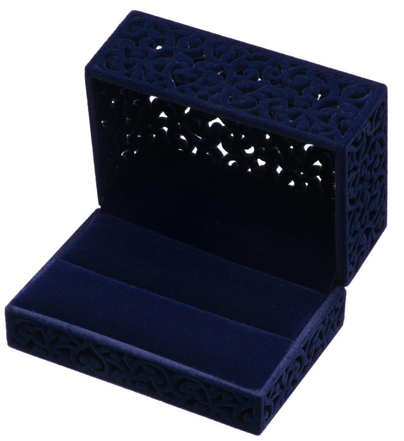Giftop Hollow Velvet Ring Box Velvet Jewelry Box for Rings Couple Double Ring Bearer Box Engagement Gift (Dark Blue) - Image 2